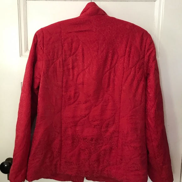 J.Jill Red Silk Blend Satin Jacquard Quilted Jacket Snap front Pockets - Picture 9 of 12